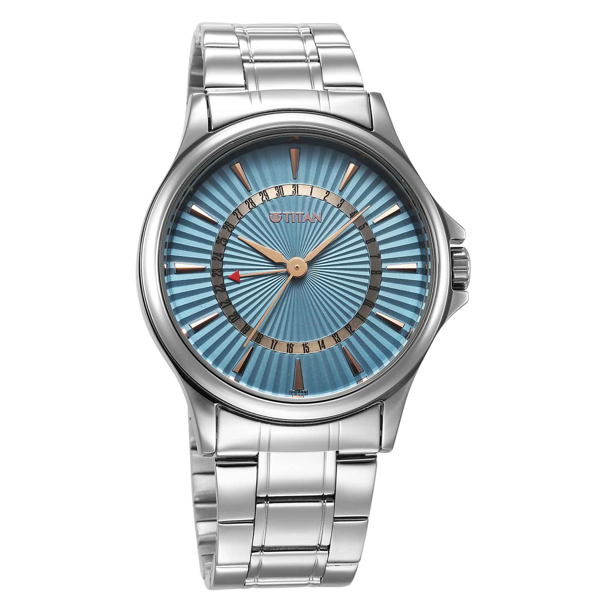 Titan Mens Karishma Strap Material Stainless Steel Dial Colour Blue 10038SM01