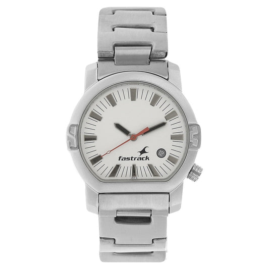 Fastrack Quartz Analog White Dial Stainless Steel Strap Watch for Guys