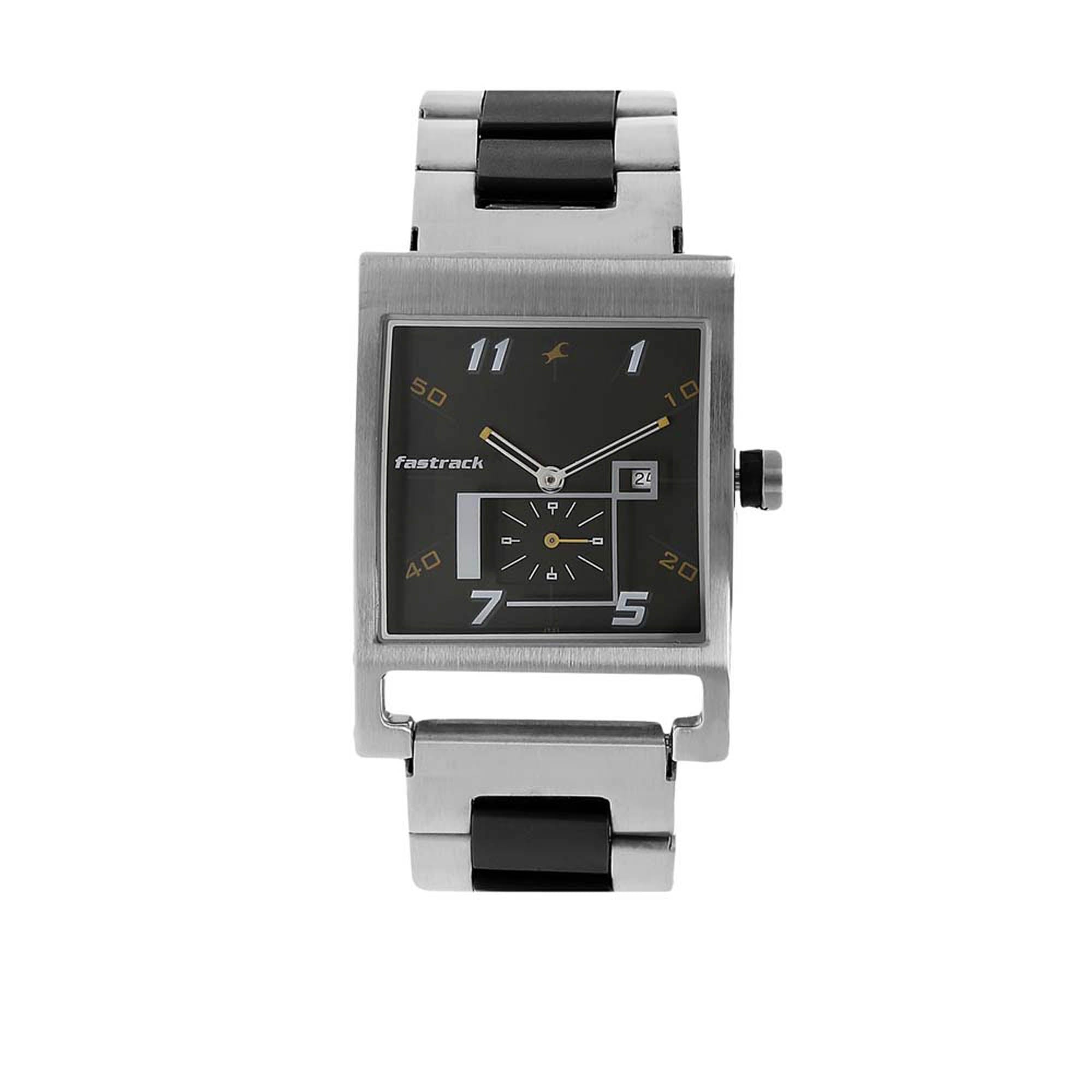 Fastrack Quartz Analog Black Dial Stainless Steel Strap Watch for Guys