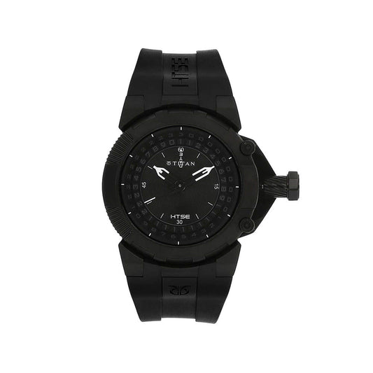 Titan Quartz Analog Solar Black Dial Plastic Strap Watch for Men