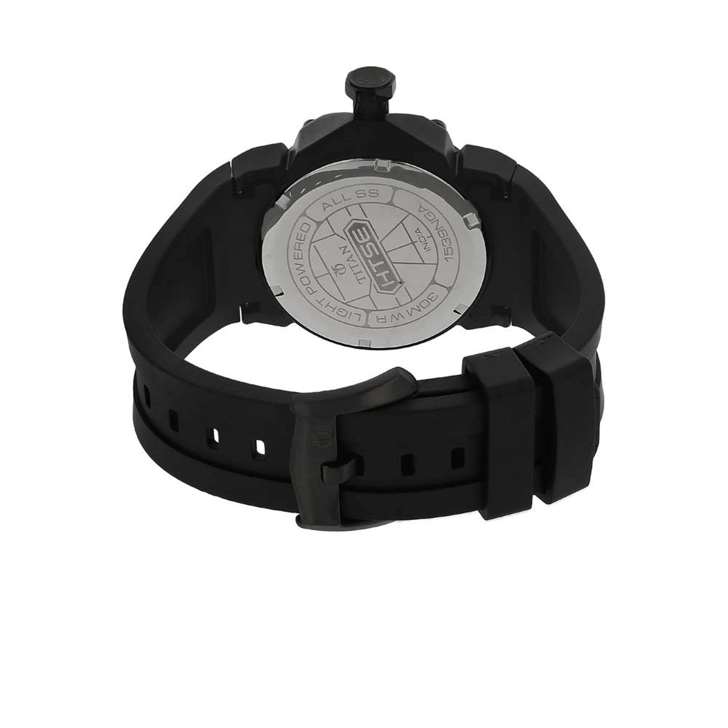 Titan Quartz Analog Solar Black Dial Plastic Strap Watch for Men