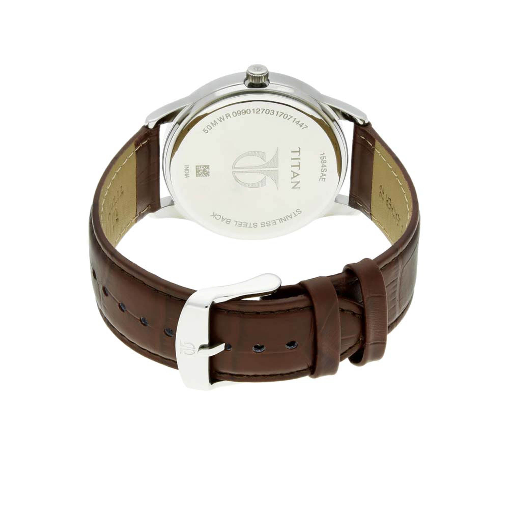 Titan Quartz Analog with Date Brown Dial Leather Strap Watch for Men