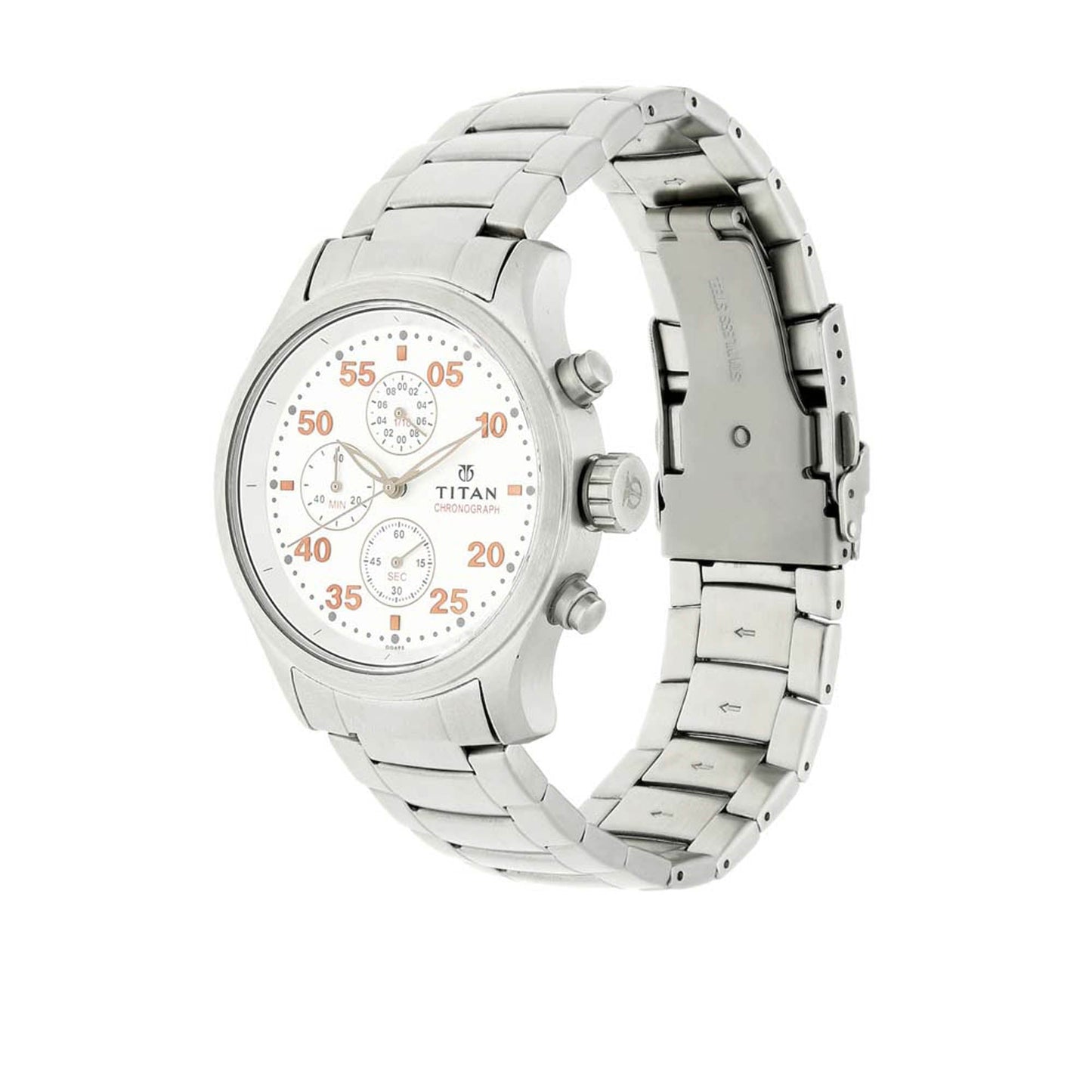 Titan Quartz Chronograph Silver Dial Stainless Steel Strap Watch for Men