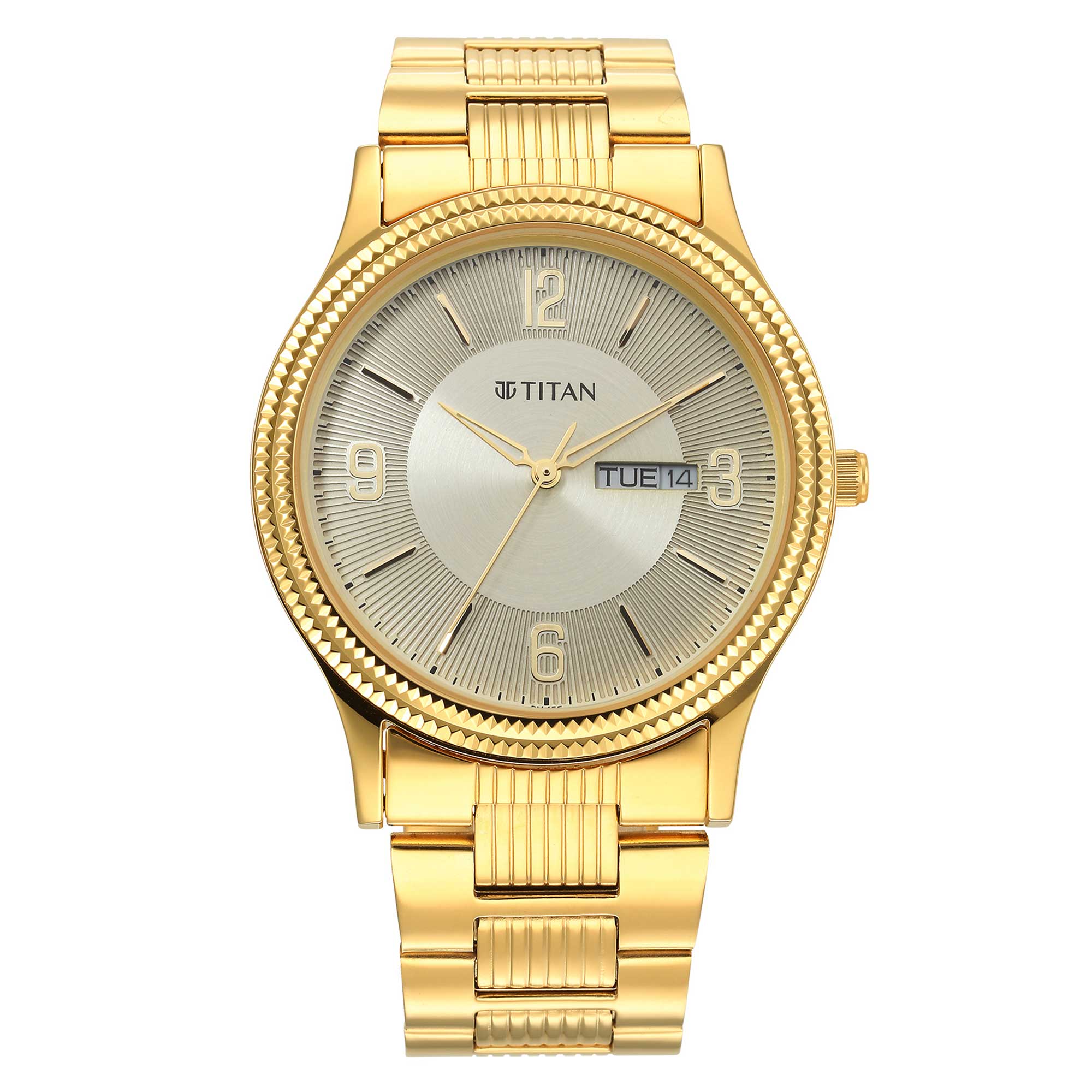 Titan Quartz Analog Champagne Dial Stainless Steel Strap Watch for Men