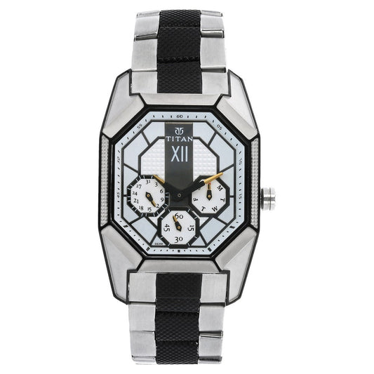 Titan Quartz Multifunction White Dial Stainless Steel Strap Watch for Men