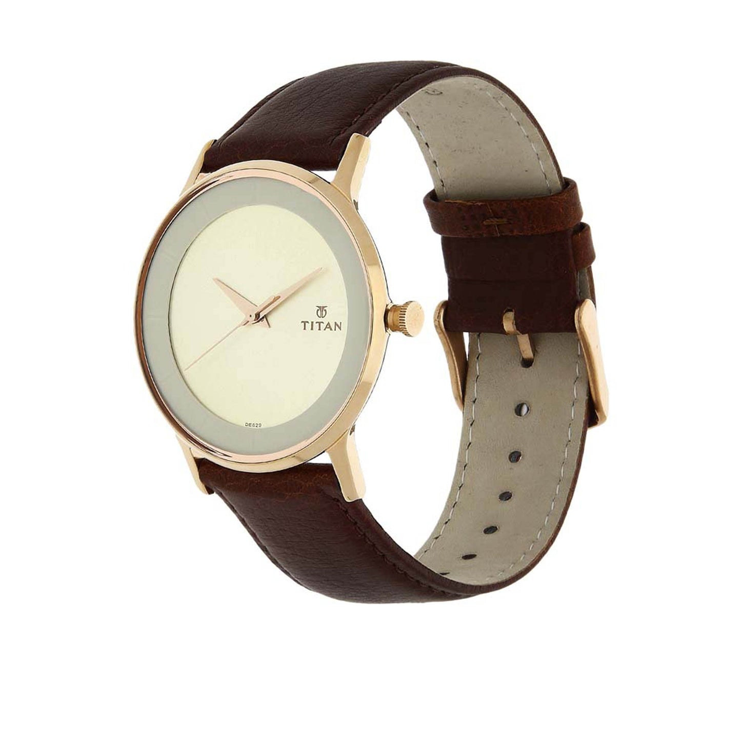 Titan Champagne Dial Analog Leather Strap watch for Men