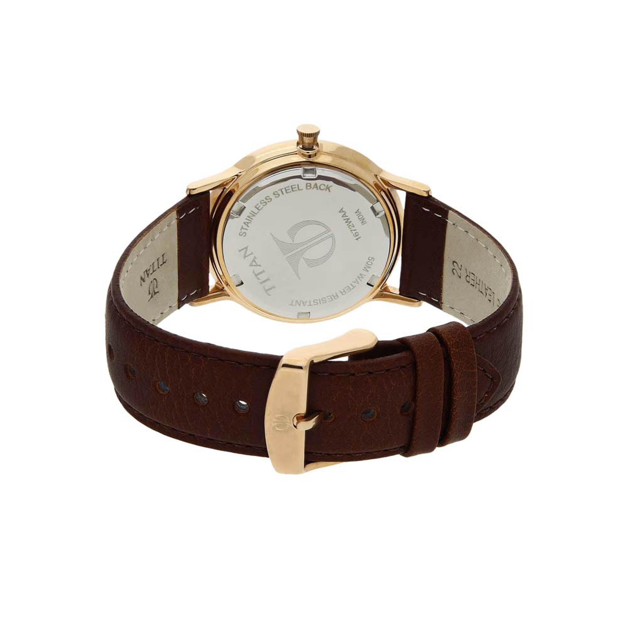 Titan Champagne Dial Analog Leather Strap watch for Men