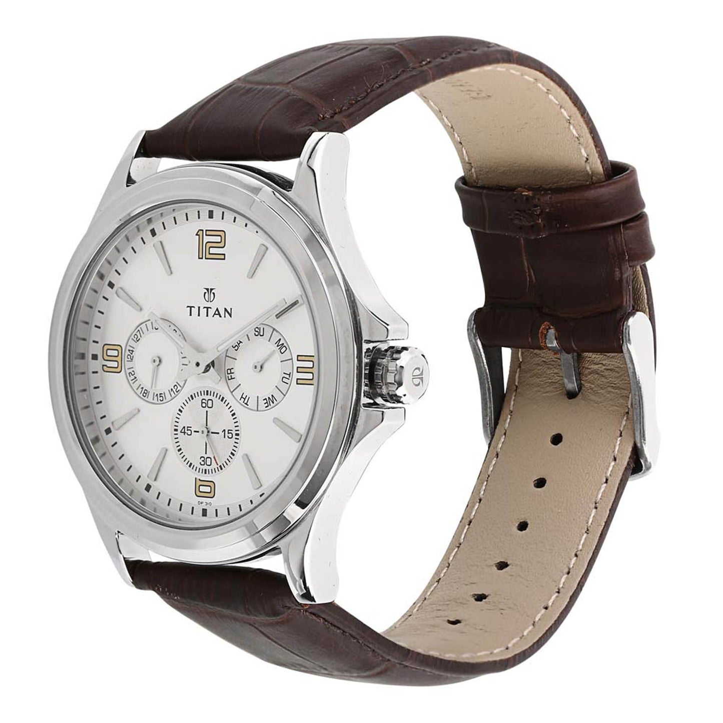 Titan Quartz Multifunction Silver Dial Leather Strap Watch for Men