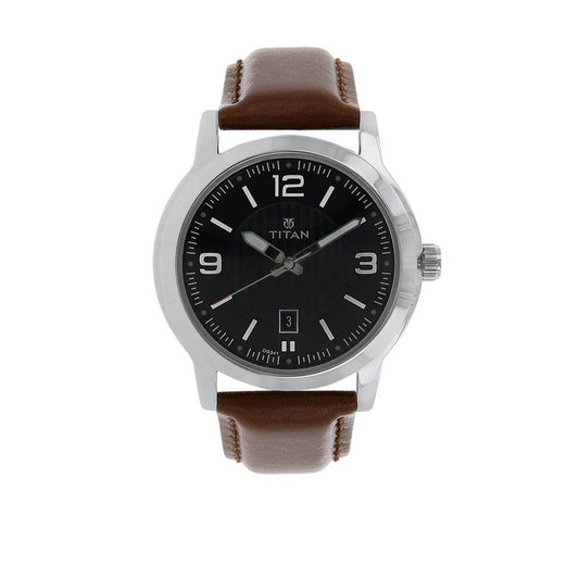 Titan Quartz Analog Black Dial Leather Strap Watch for Men