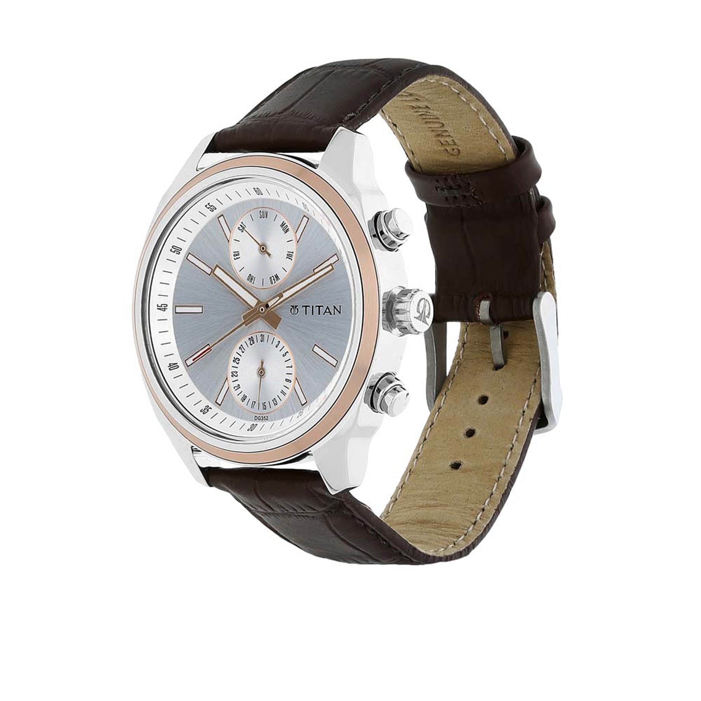 Titan Quartz Multifunction Silver Dial Leather Strap Watch for Men