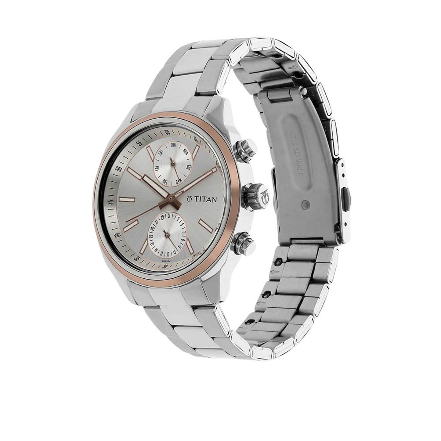 Titan Quartz Multifunction Silver Dial Stainless Steel Strap Watch for Men