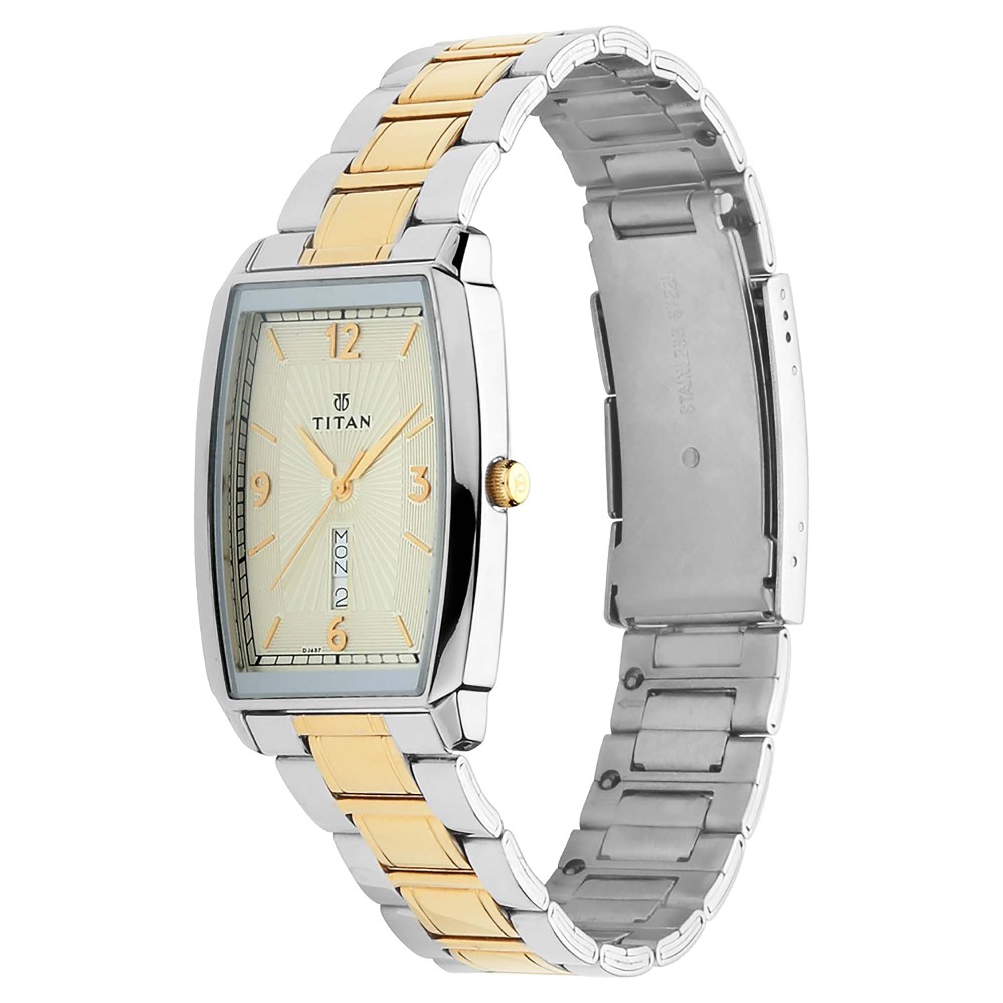 Titan Quartz Analog with Day and Date Silver Dial Stainless Steel Strap Watch for Men