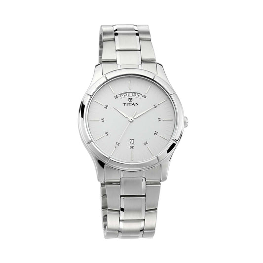 Titan Workwear White Dial Analog with Day and Date Stainless Steel Strap watch for Men