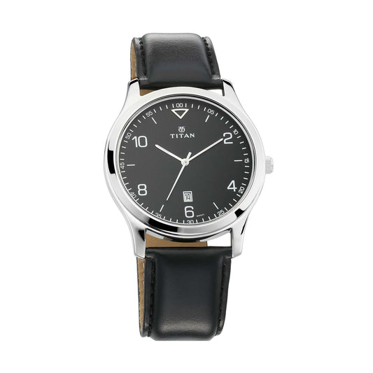 Titan Workwear Black Dial Analog with Date Leather Strap watch for Men