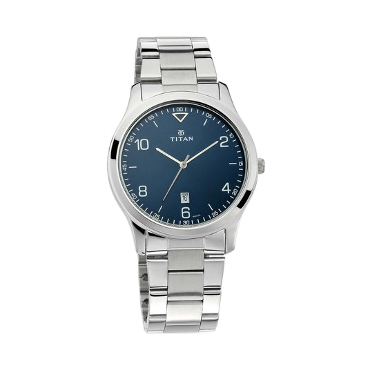 Titan Workwear Blue Dial Analog with Date Stainless Steel Strap watch for Men