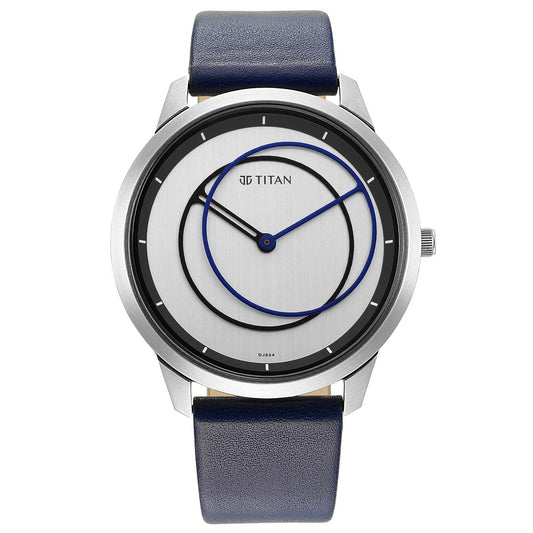 Titan Quartz Analog Silver Dial Leather Strap Watch for Men