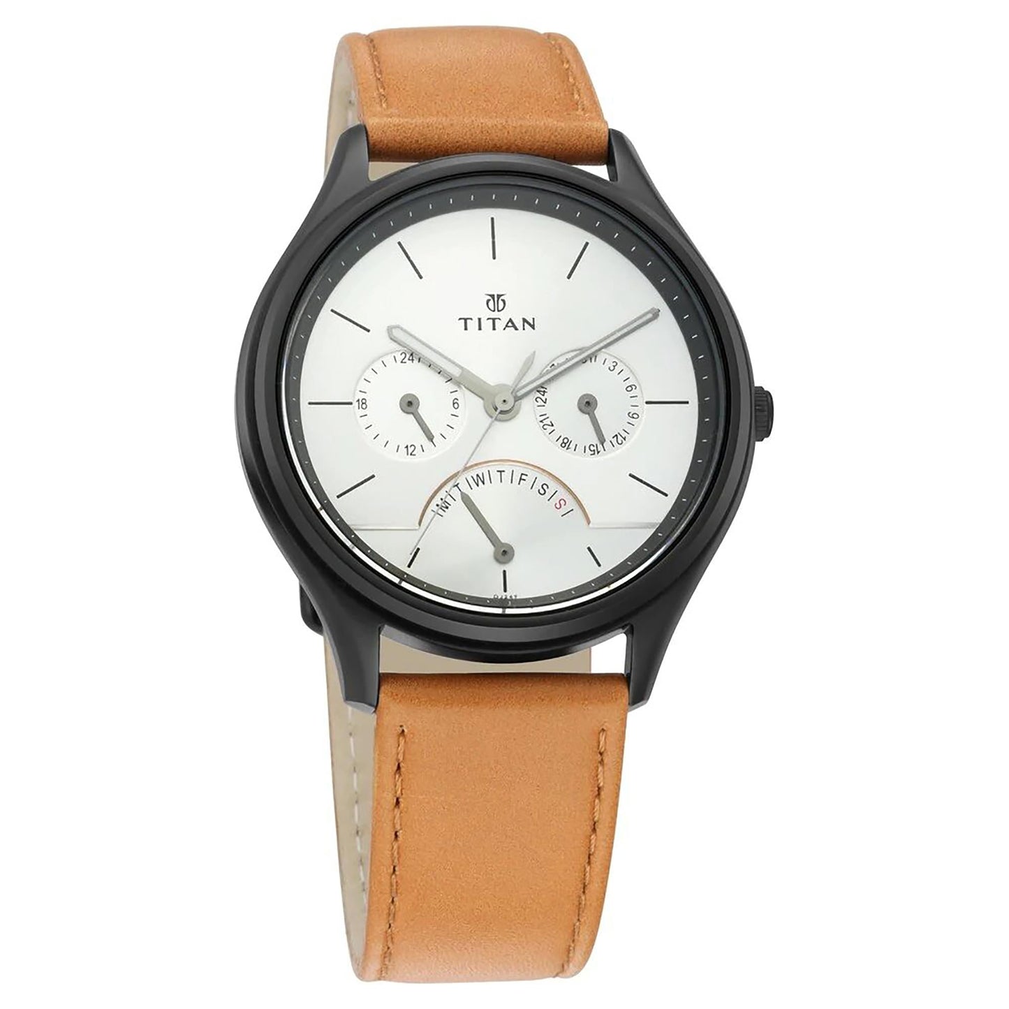 Titan Quartz Multifunction Silver Dial Leather Strap Watch for Men