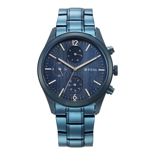 Titan Neo Splash Blue Dial Multi Stainless Steel Strap Watch for Men