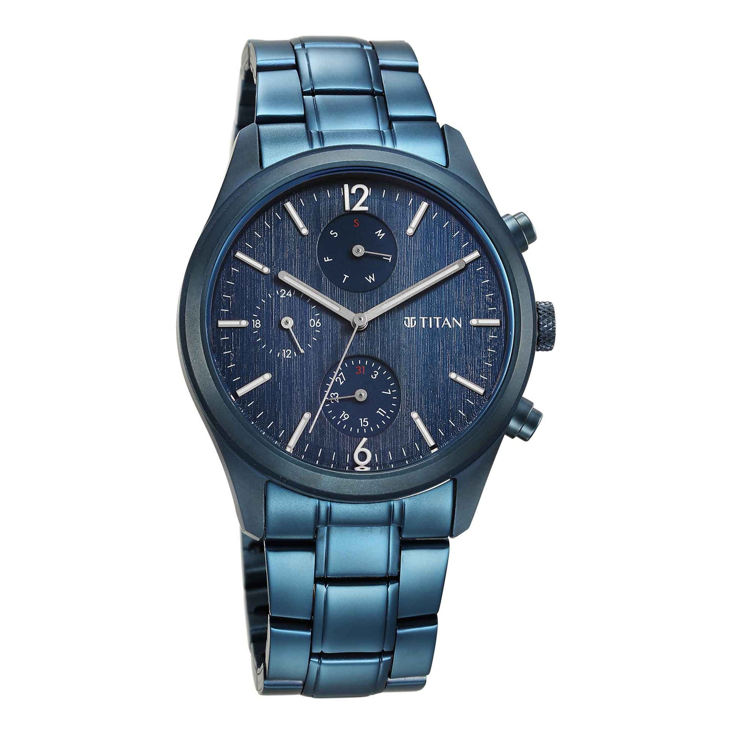 Titan Neo Splash Blue Dial Multi Stainless Steel Strap Watch for Men