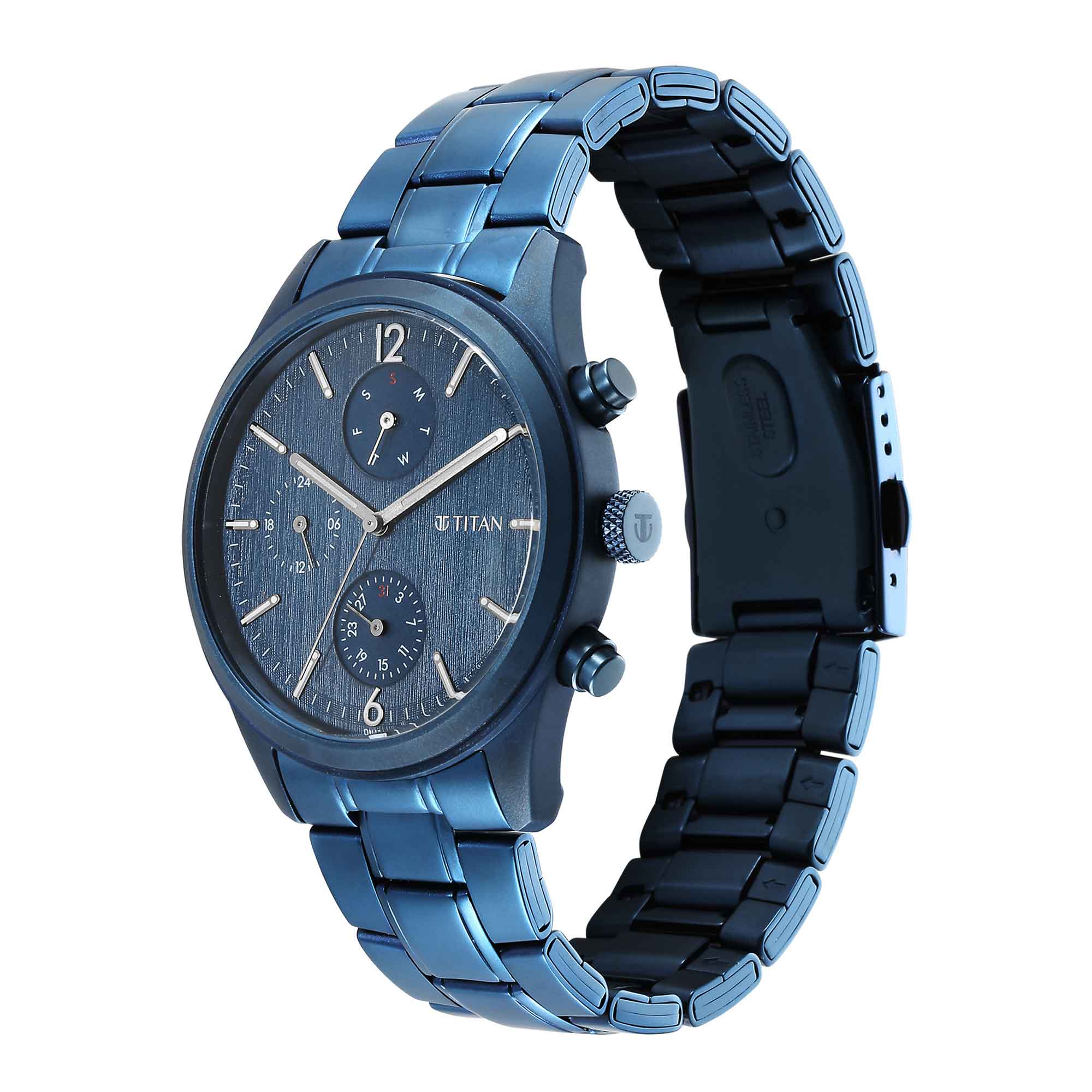 Titan Neo Splash Blue Dial Multi Stainless Steel Strap Watch for Men