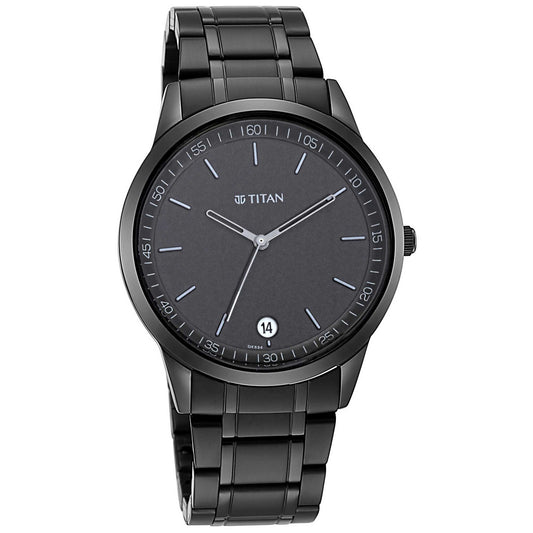 Titan Quartz Analog with Date Black Dial Metal Strap Watch for Men