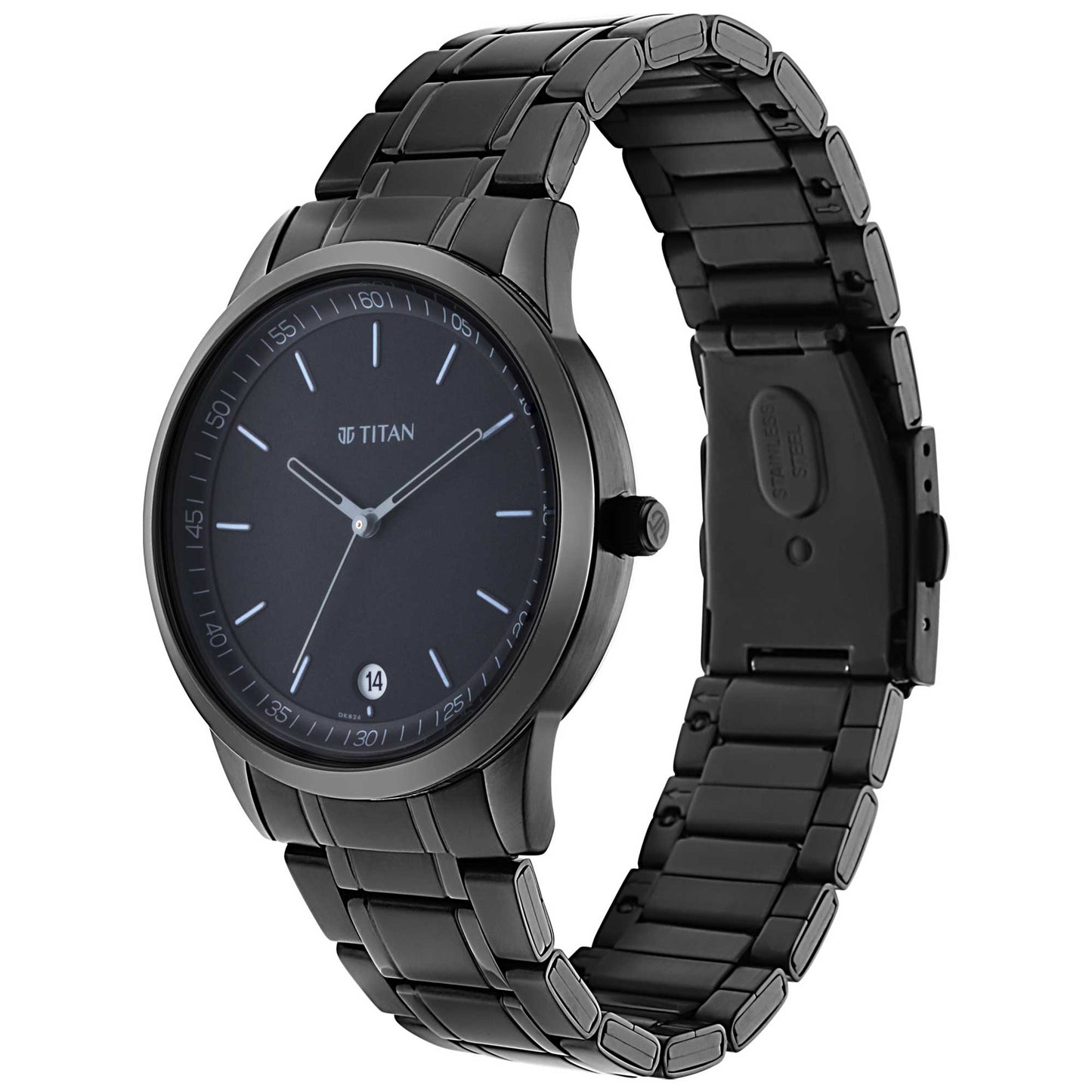 Titan Quartz Analog with Date Black Dial Metal Strap Watch for Men