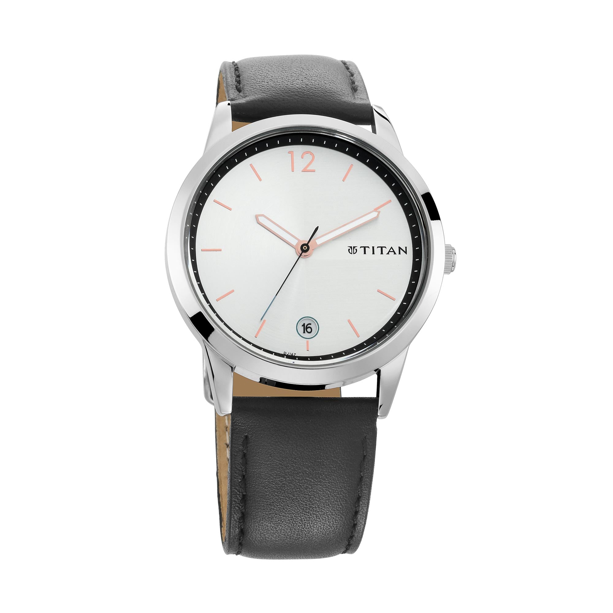 Titan Workwear Silver Dial Analog with Date Leather Strap Watch for Men