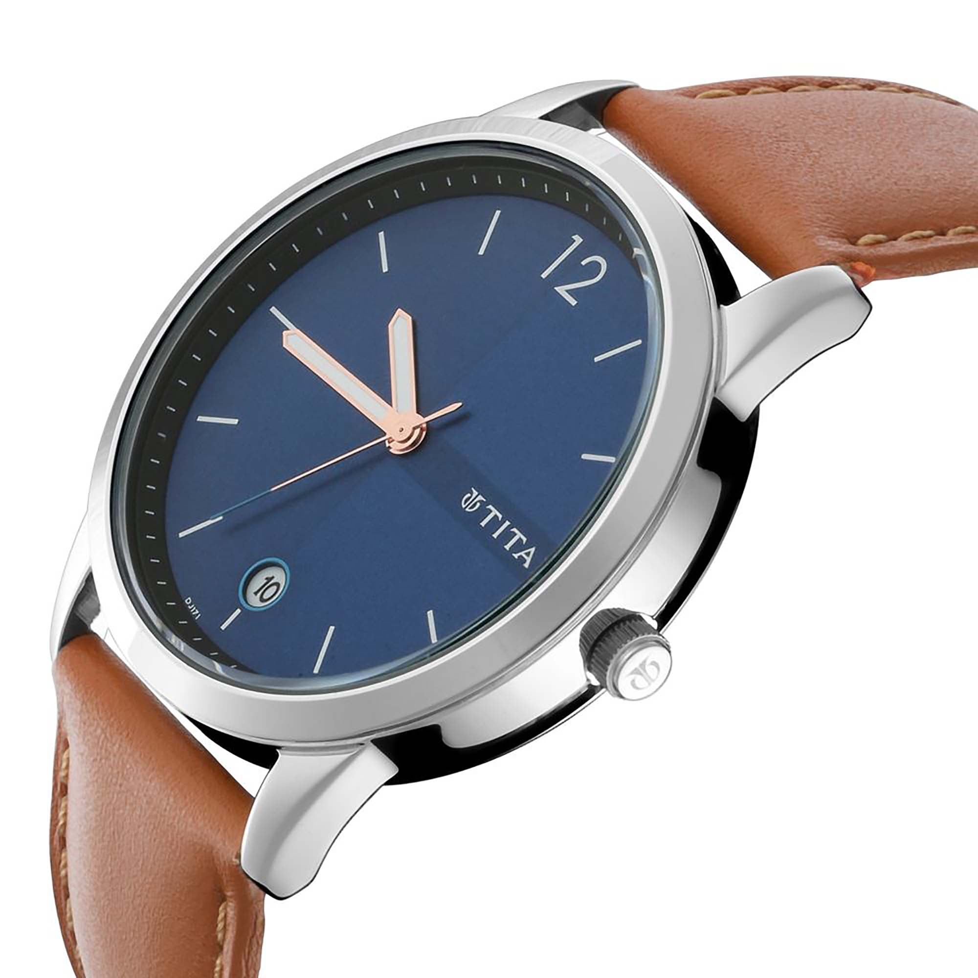 Titan Quartz Analog with Date Silver Dial Leather Strap Watch for Men