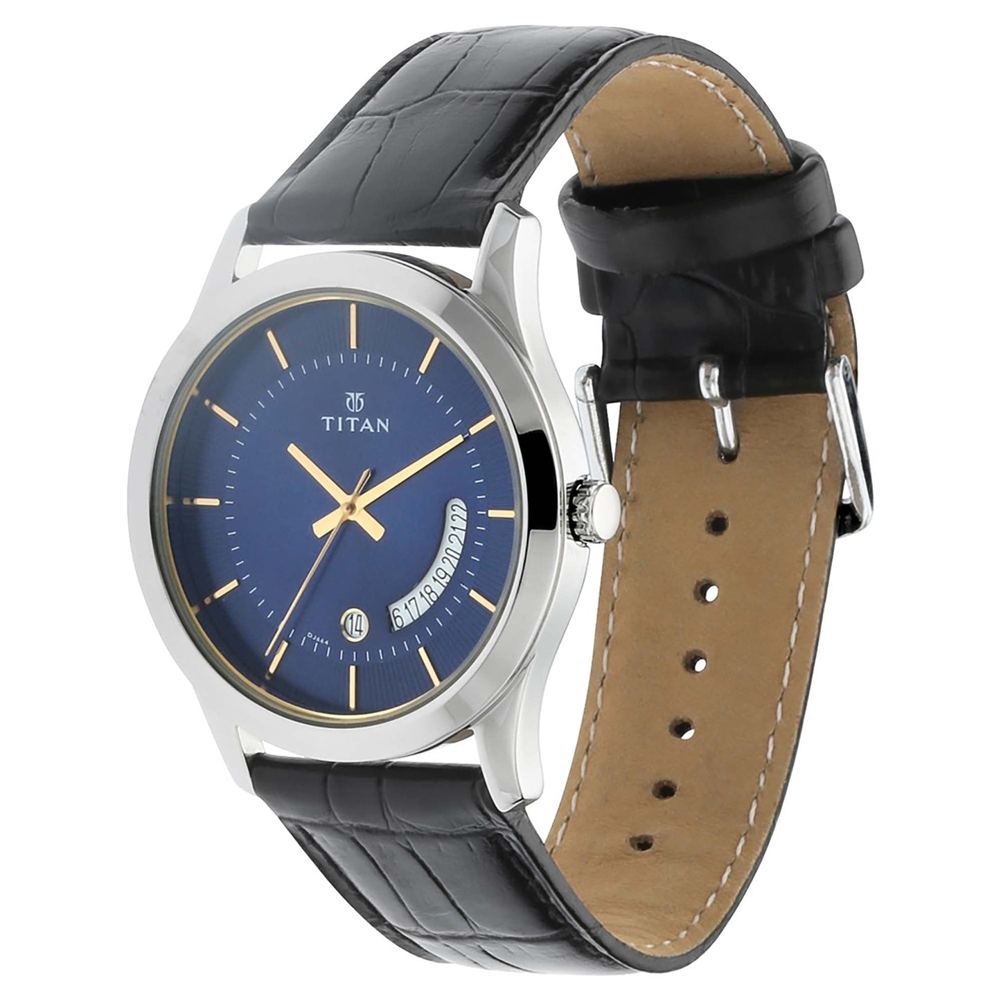 Titan Blue Dial Analog with Date Leather Strap watch for Men