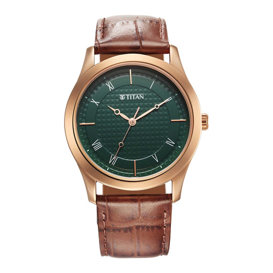 Titan Karishma Green Dial Analog Leather Strap Watch for Men