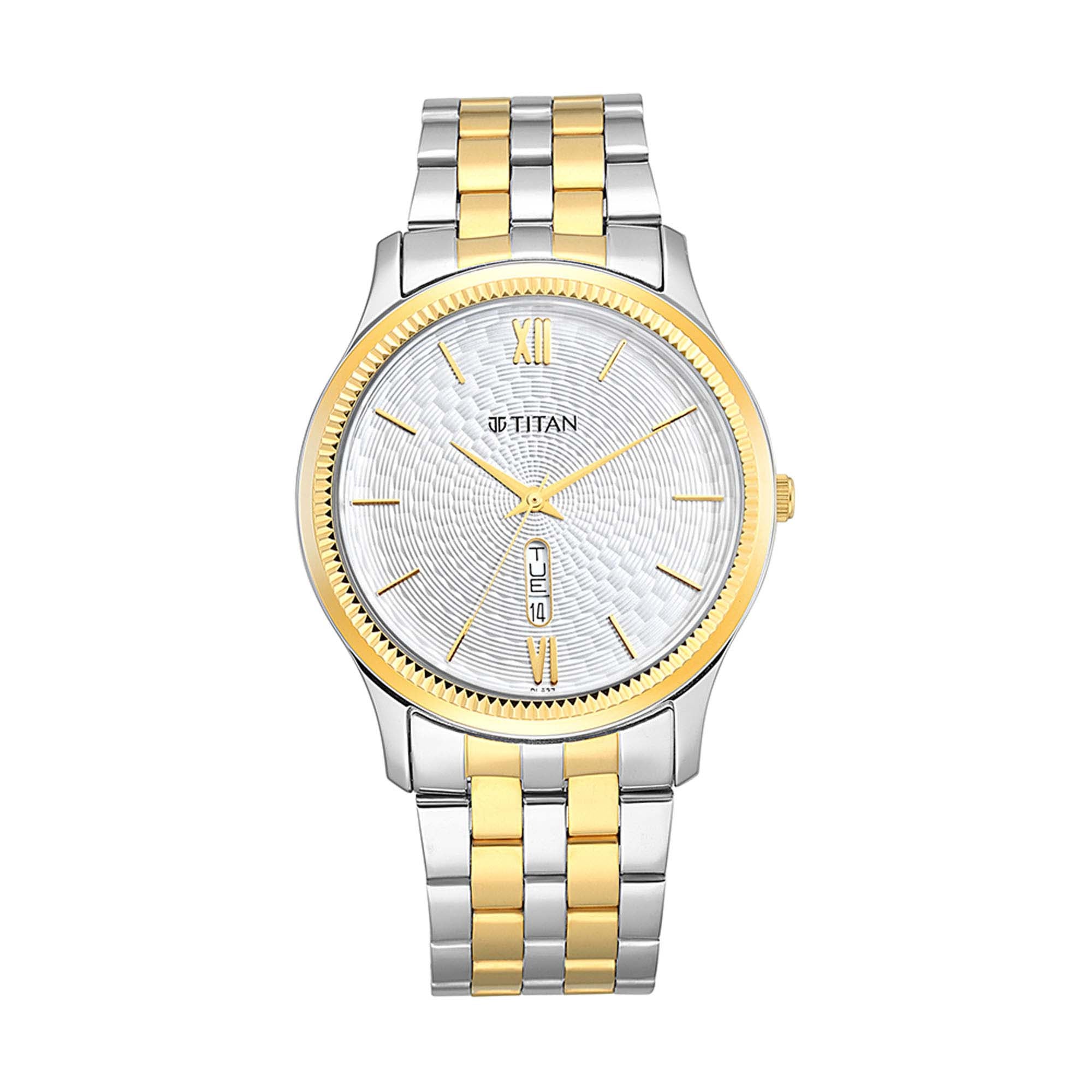 Titan Metal White Dial Analog with Day and Date Metal Strap watch for Men