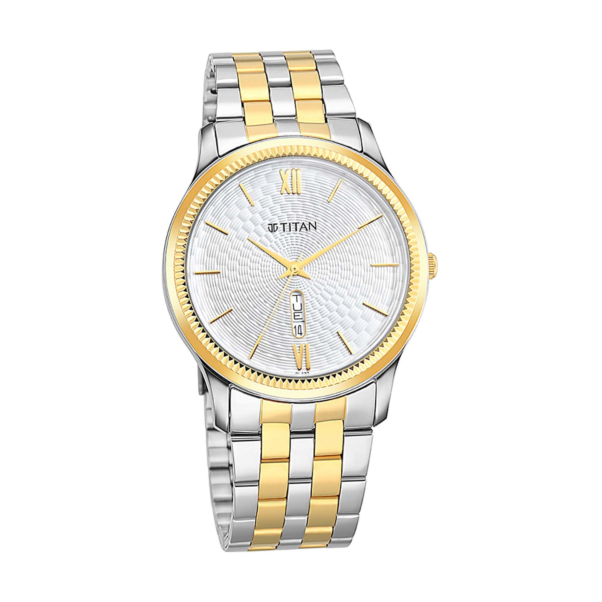 Titan Metal White Dial Analog with Day and Date Metal Strap watch for Men