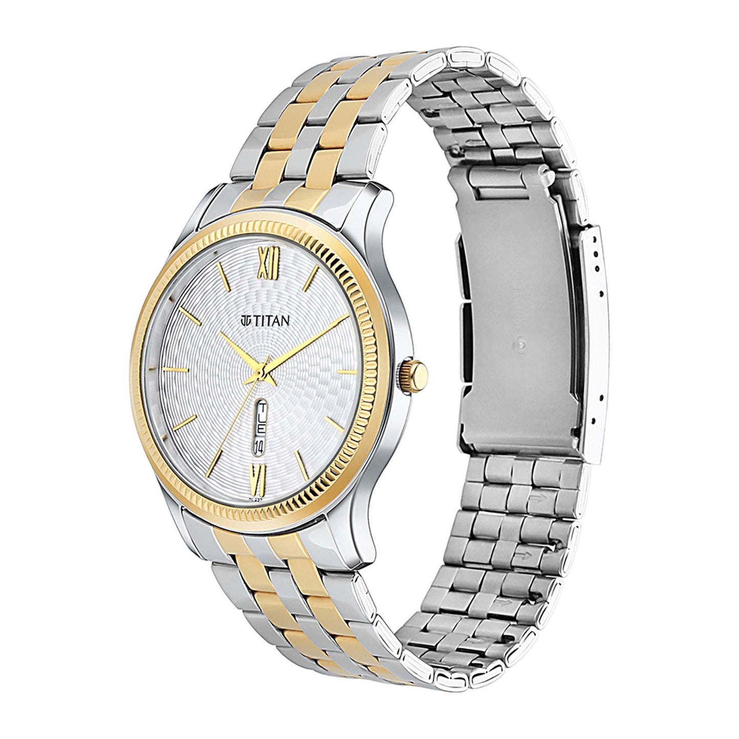 Titan Metal White Dial Analog with Day and Date Metal Strap watch for Men