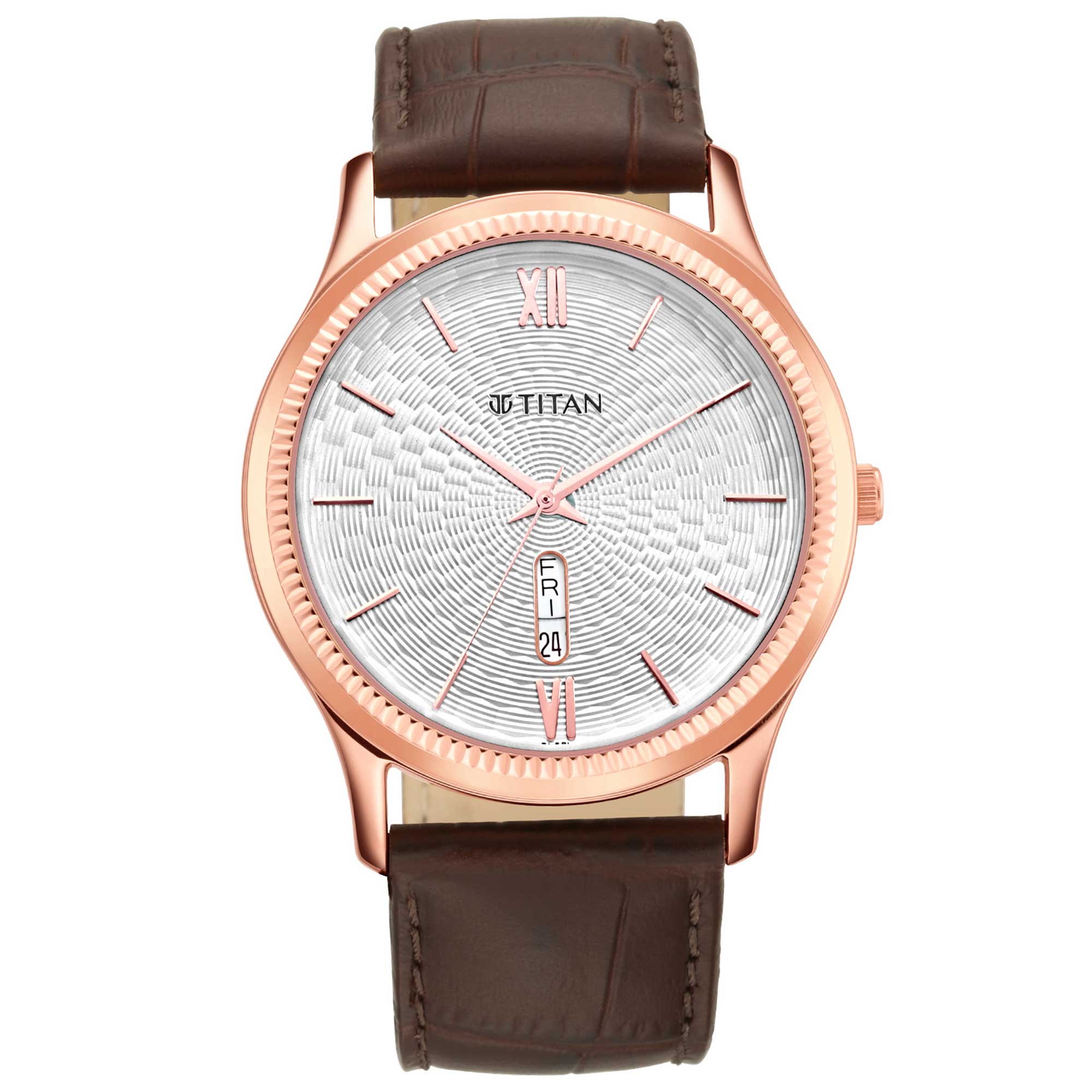 Titan Analog Day and Date White Dial Leather Strap watch for Men
