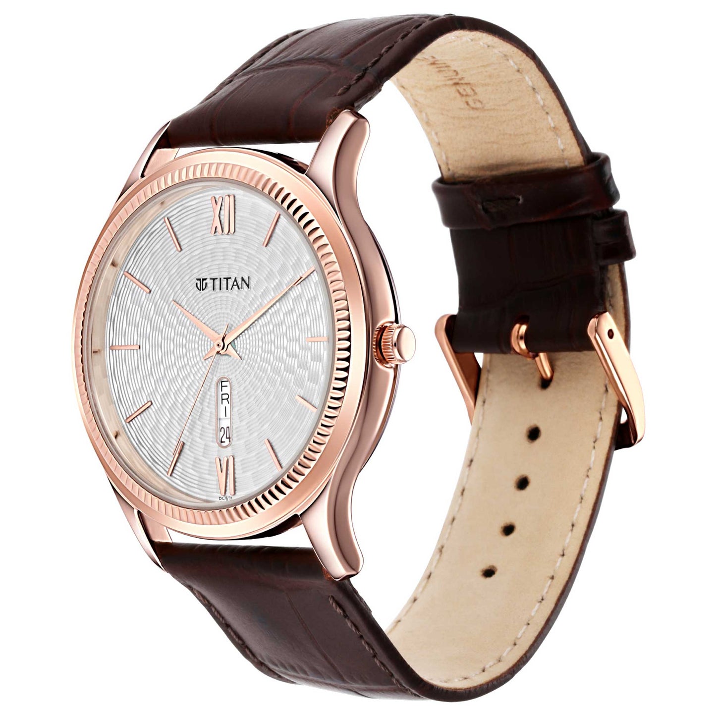 Titan Analog Day and Date White Dial Leather Strap watch for Men