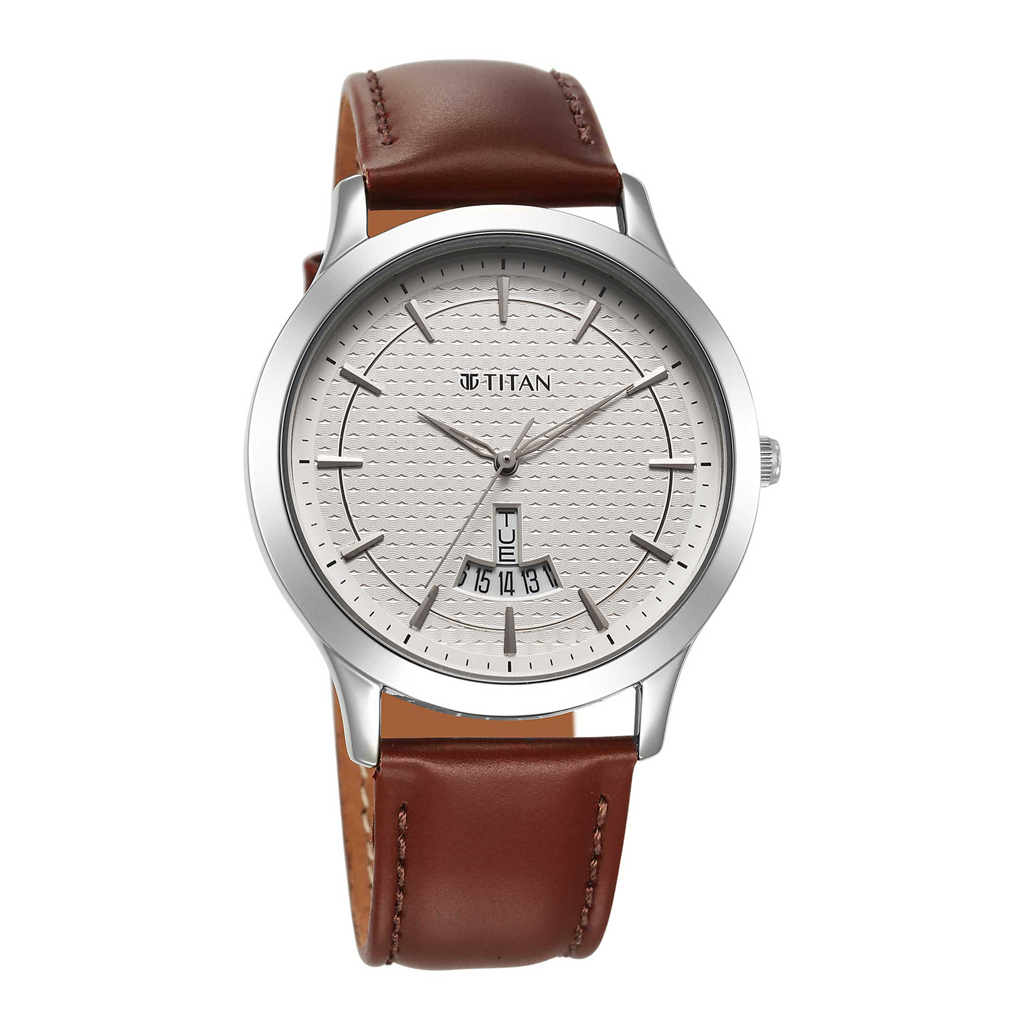 Titan Karishma Quartz Analog Silver Dial Leather Strap Watch for Men