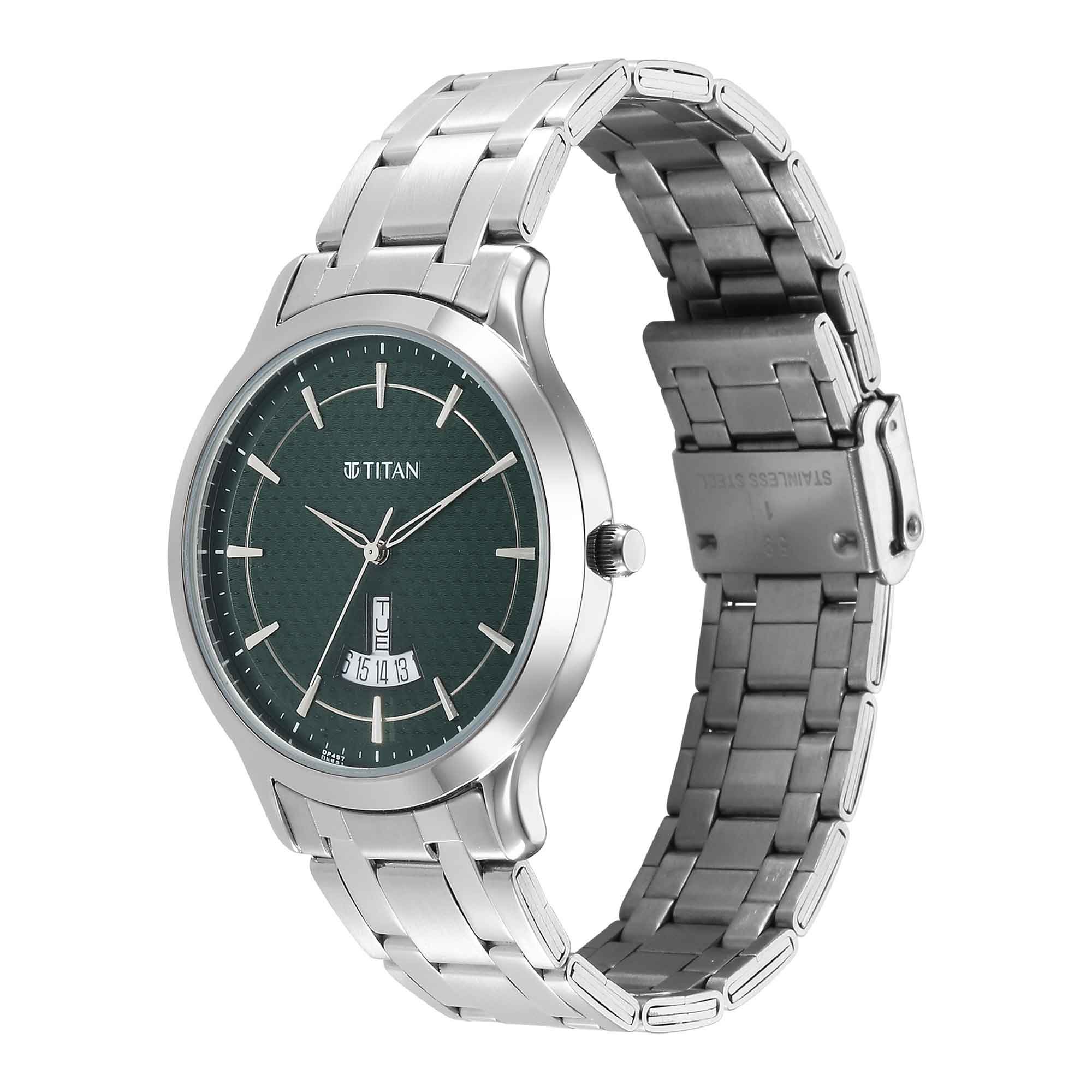 Titan Karishma Quartz Analog Green Dial Stainless Steel Strap Watch for Men