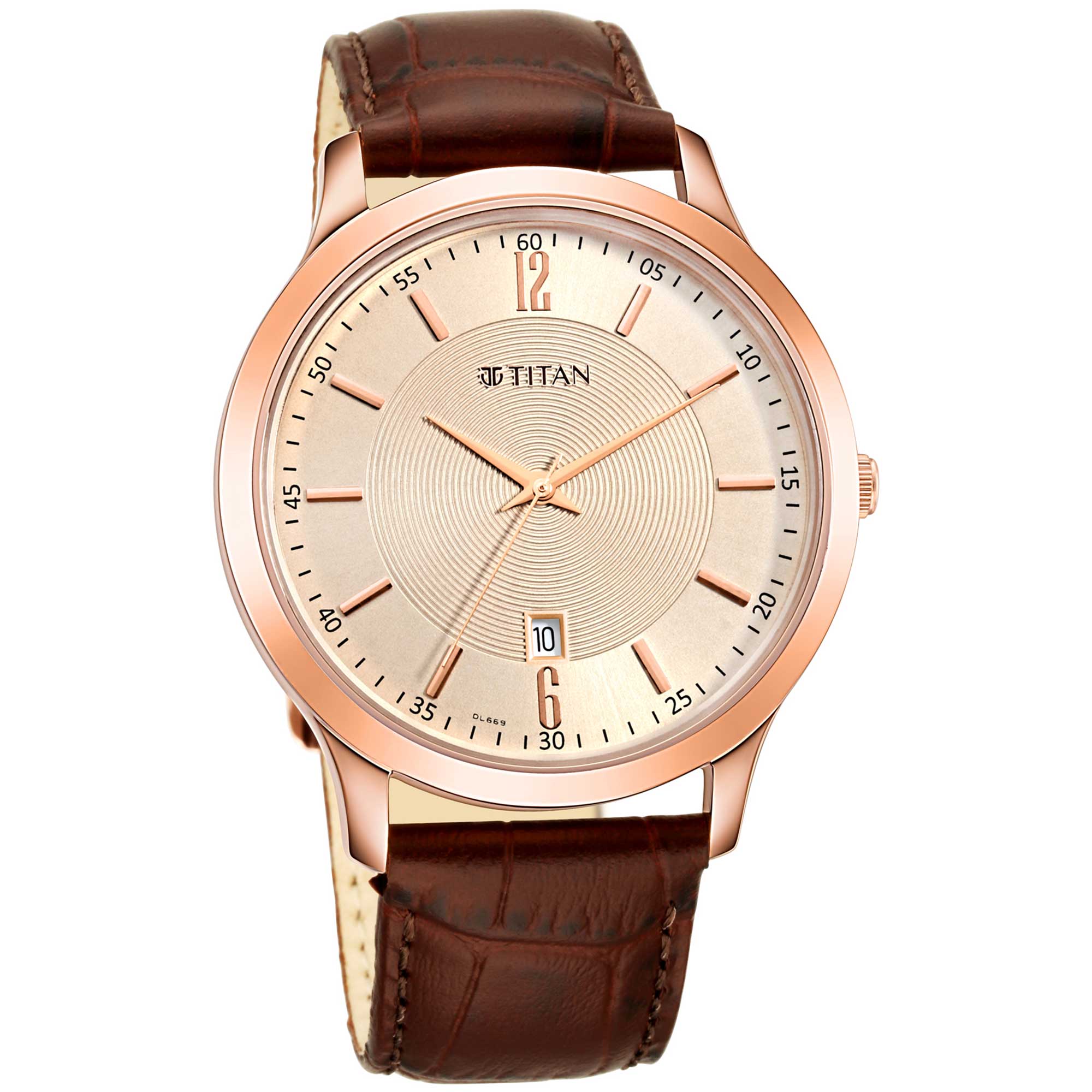 Titan Rose Gold Dial Analog with Date Leather Strap watch for Men