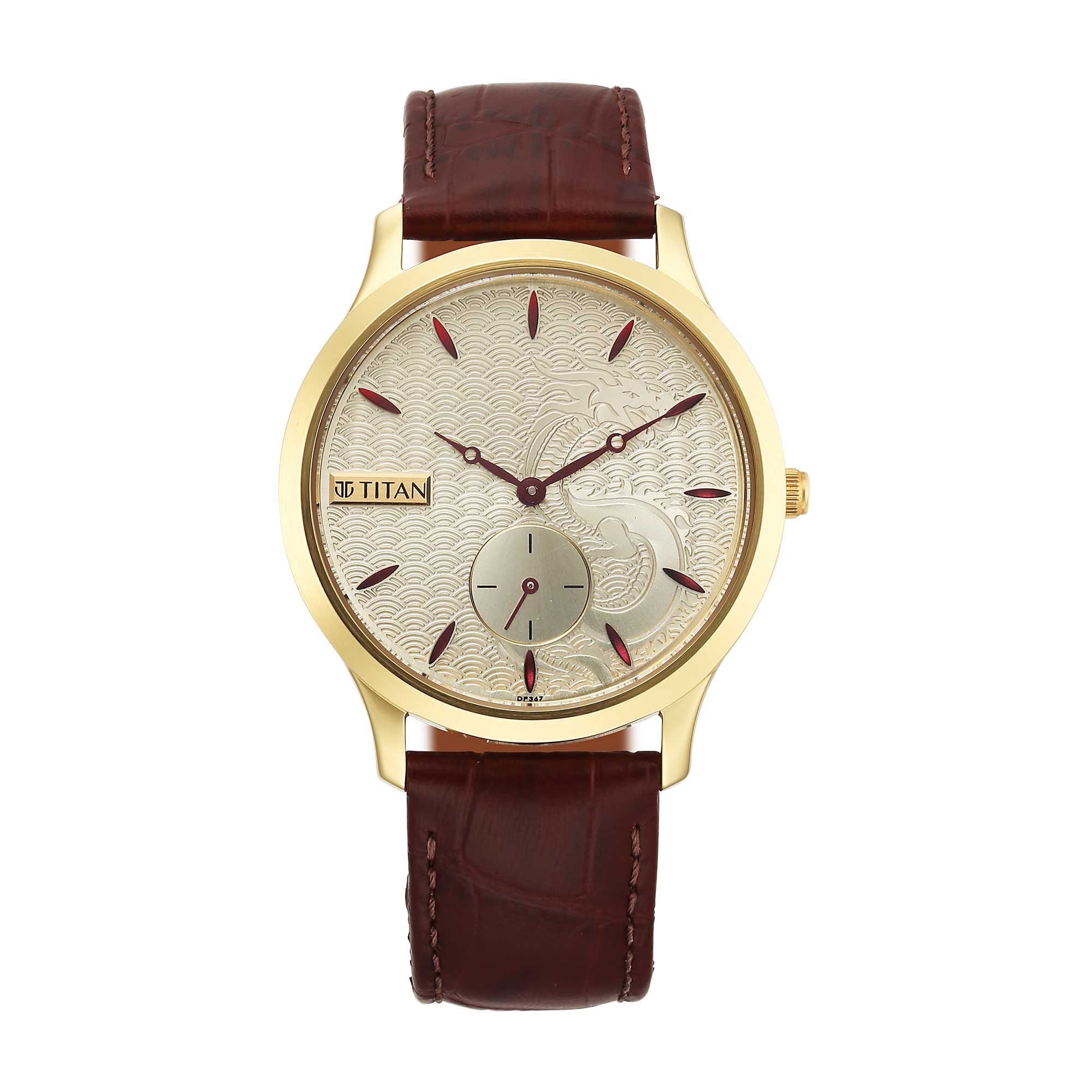 Titan Tet Light Champange Dial Analog Leather Strap Watch for Men