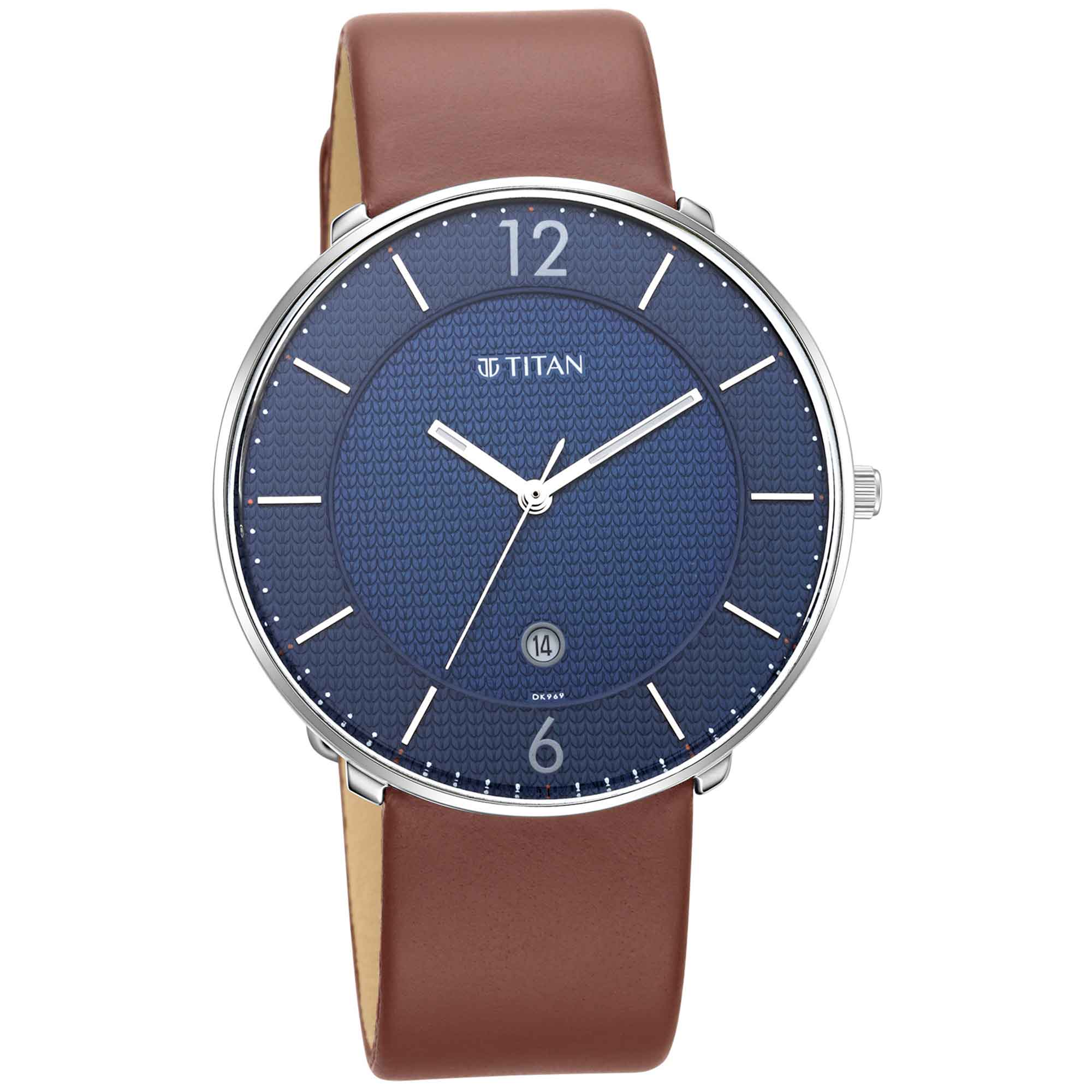 Titan Quartz Analog with Date Blue Dial Leather Strap Watch for Men