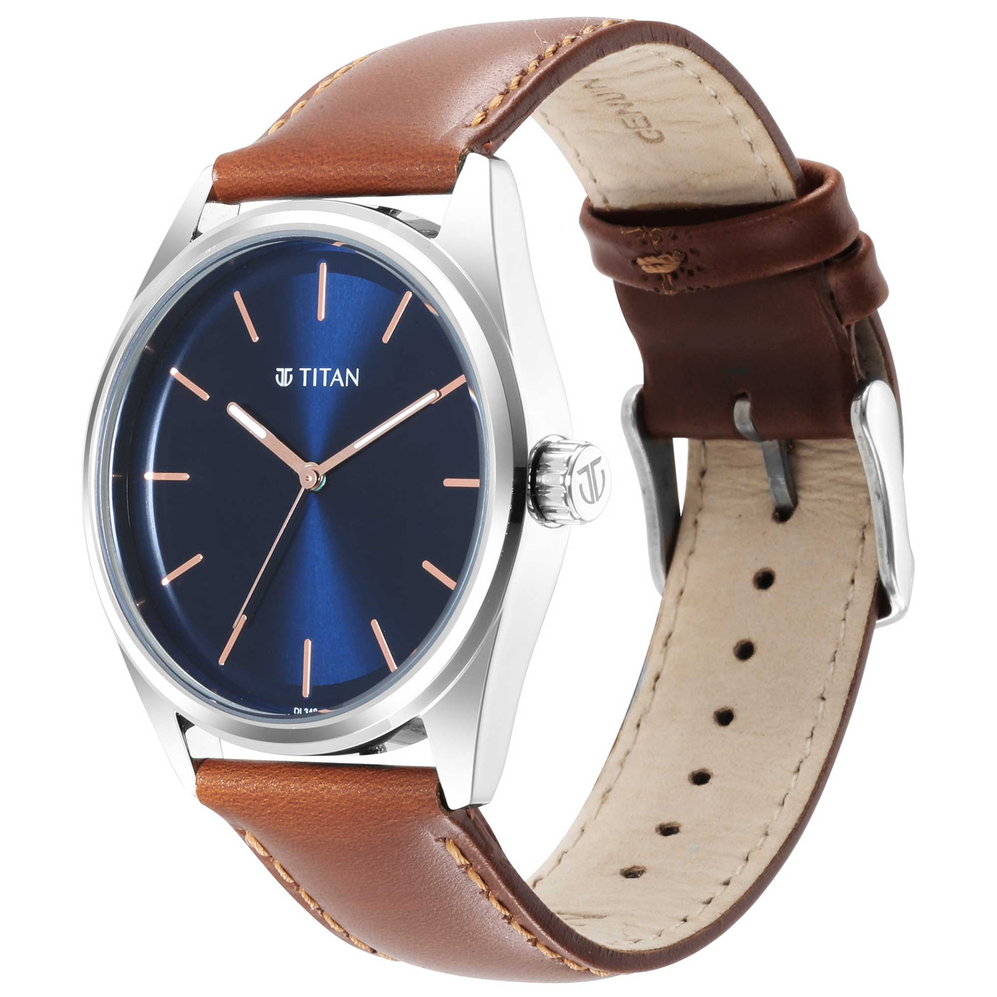 Titan Quartz Analog Blue Dial Leather Strap Watch for Men