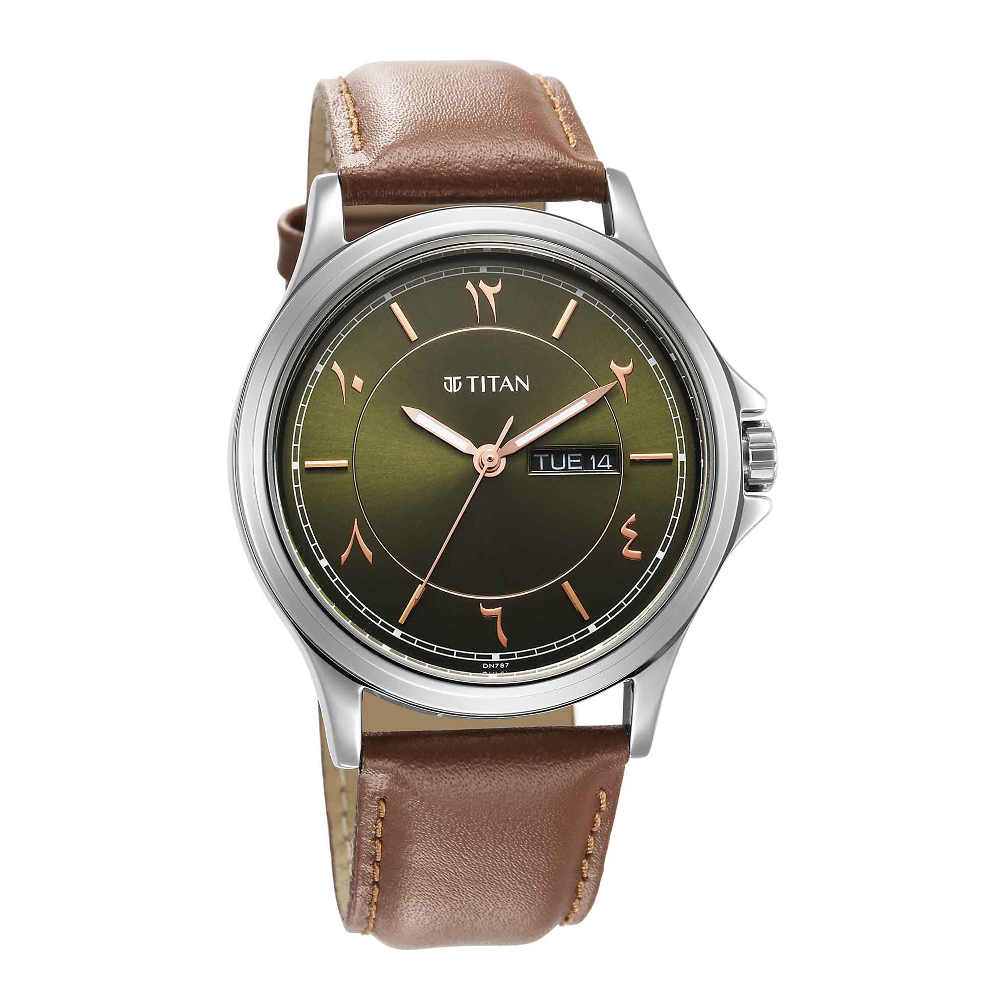 Titan Marhaba Green Dial Analog Leather Strap watch for Men