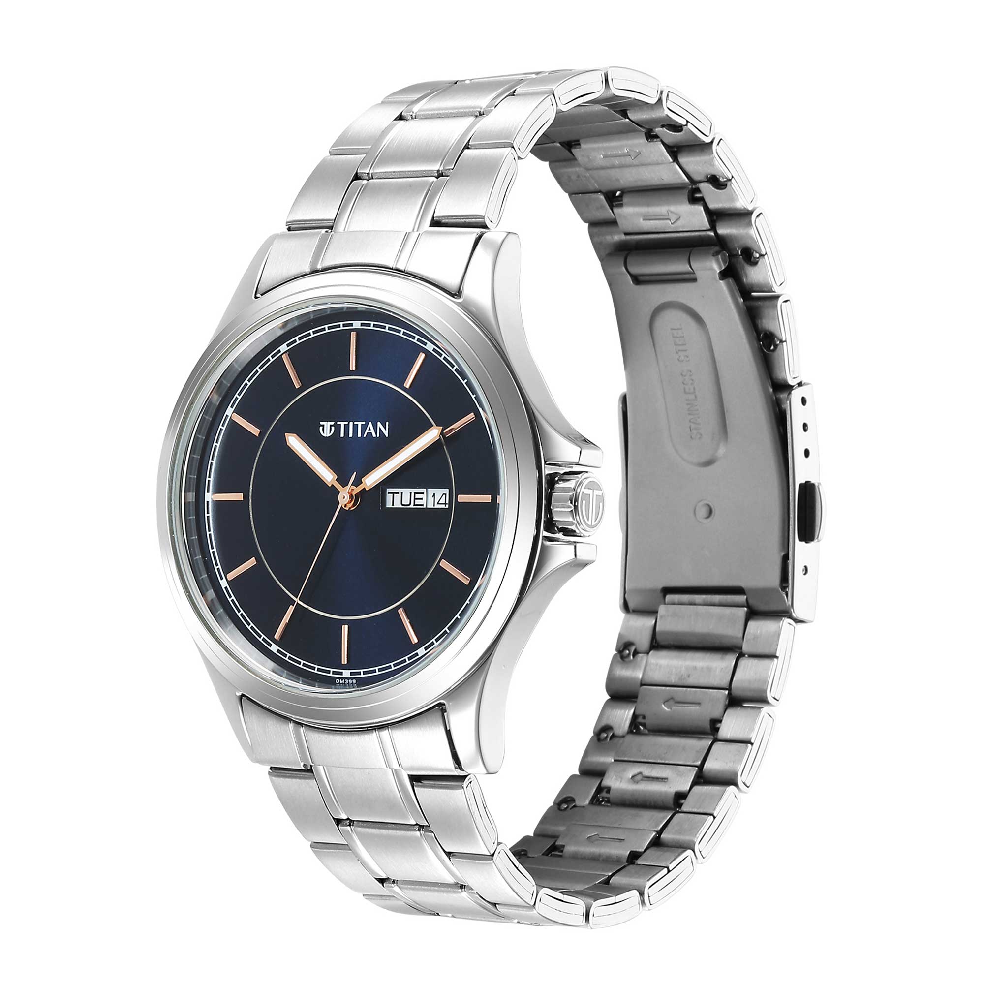 Titan Urban Analog Blue Dial Metal Strap Watch for Men