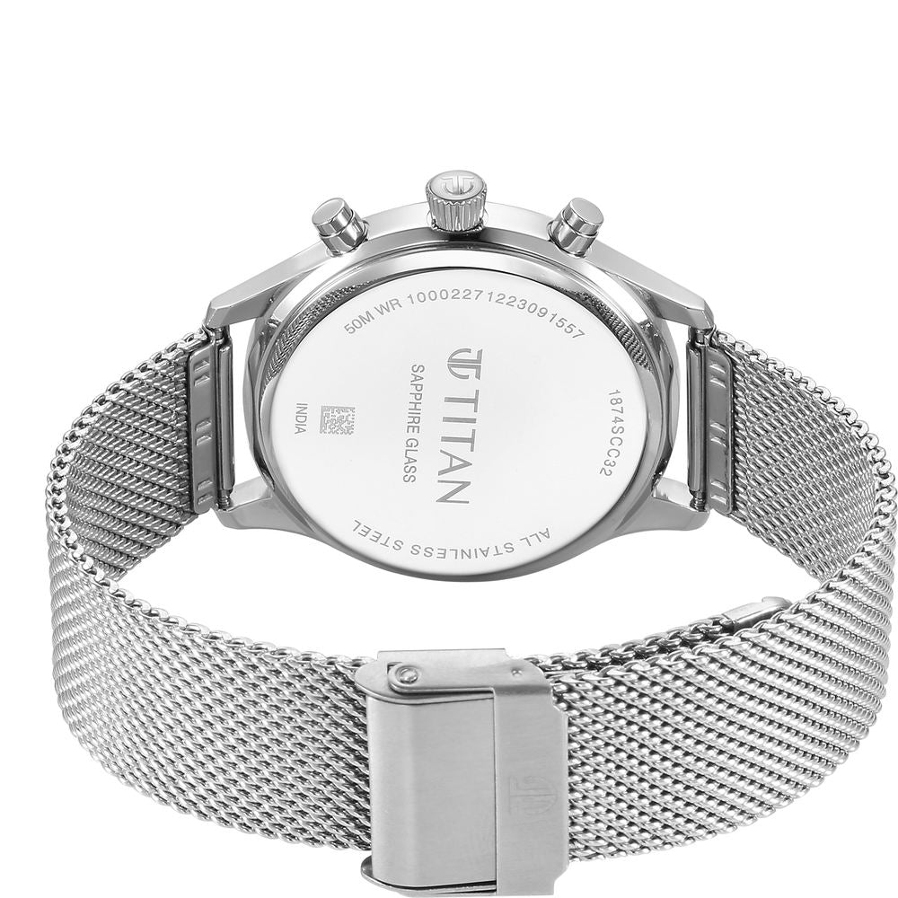 Titan Sapphire Quartz Multifunction White Dial Stainless Steel Strap Watch for Men