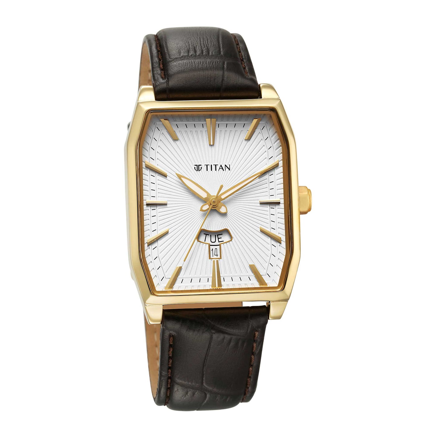 Titan Regalia Opulent White Dial Analog with Day and Date Leather Strap Watch for Men