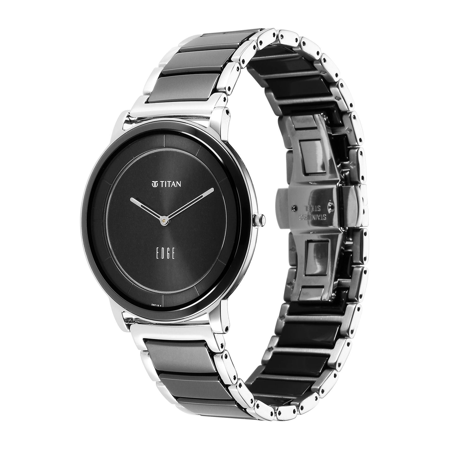 Titan Edge Fusion Quartz Analog Black Dial Two Toned Steel & Ceramic Strap Watch for Men