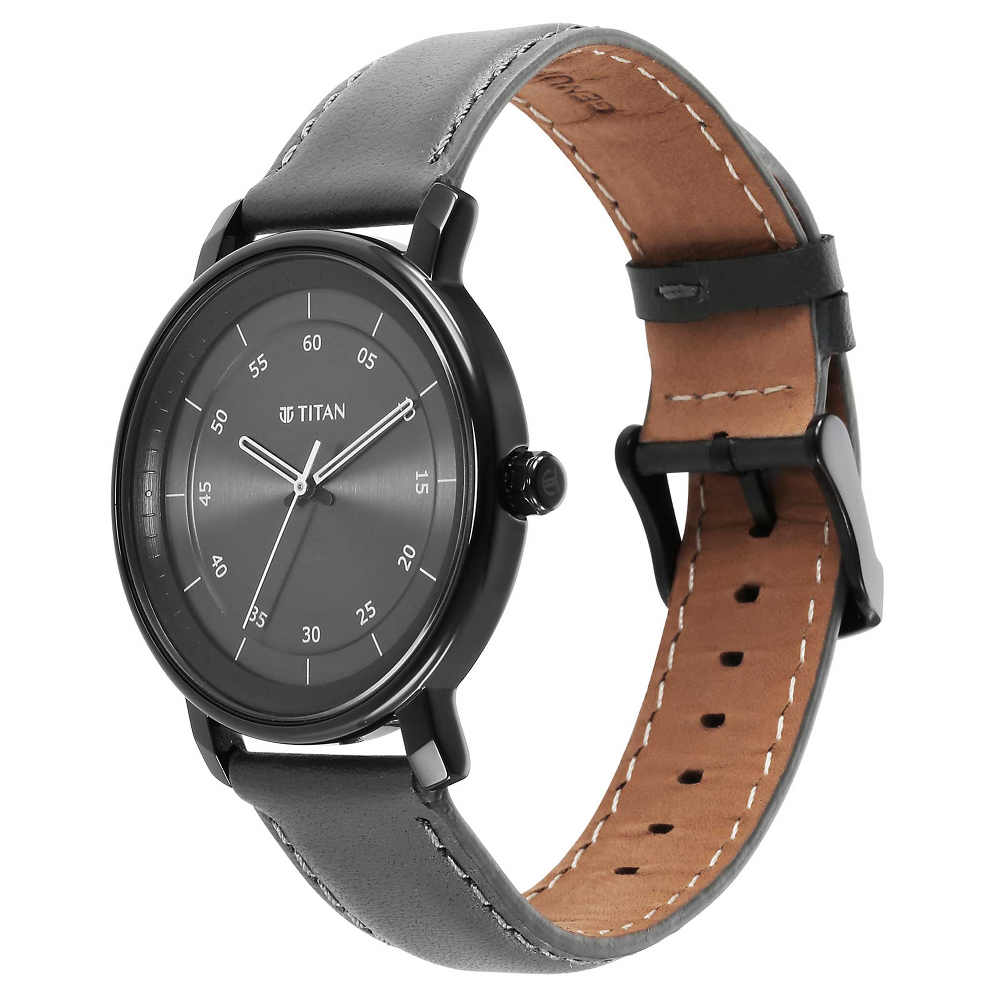 Titan Workwear Quartz Analog Anthracite Dial Leather Strap Watch for Men