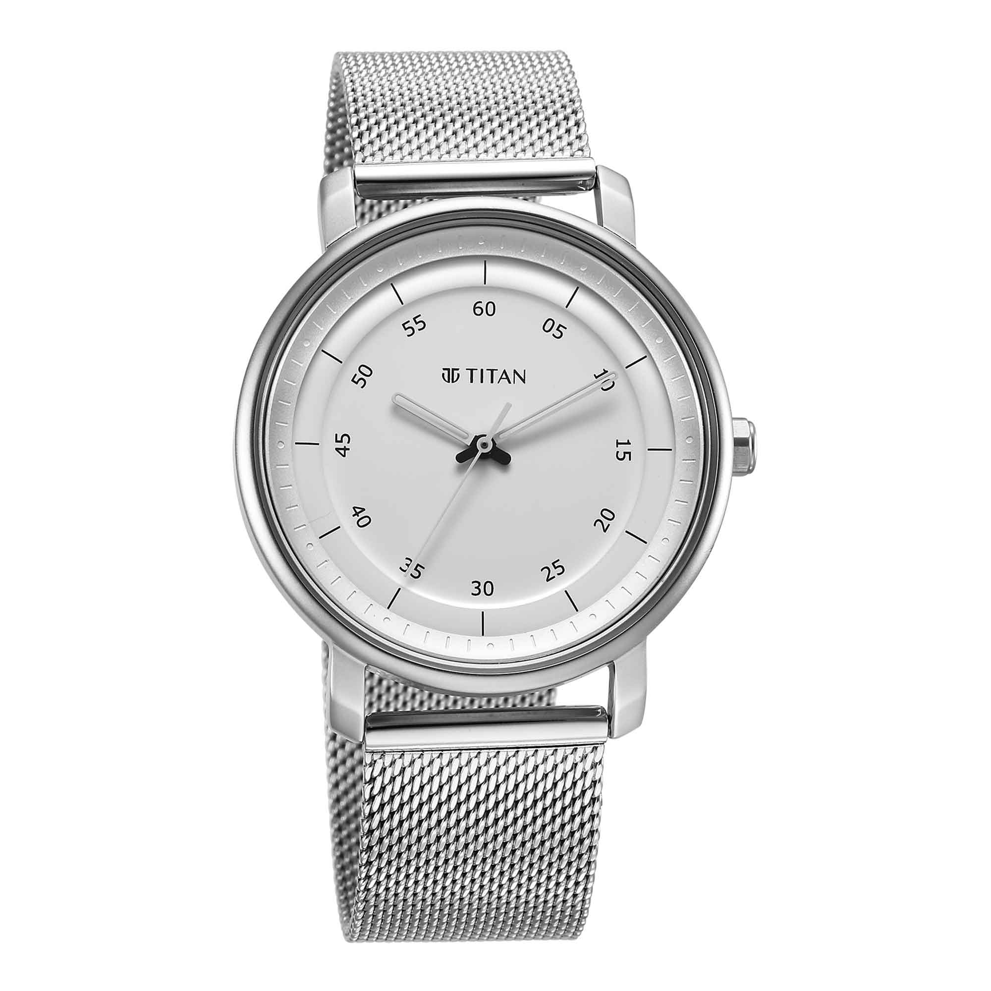 Titan Workwear Quartz Analog Silver Dial Stainless Steel Strap Watch for Men