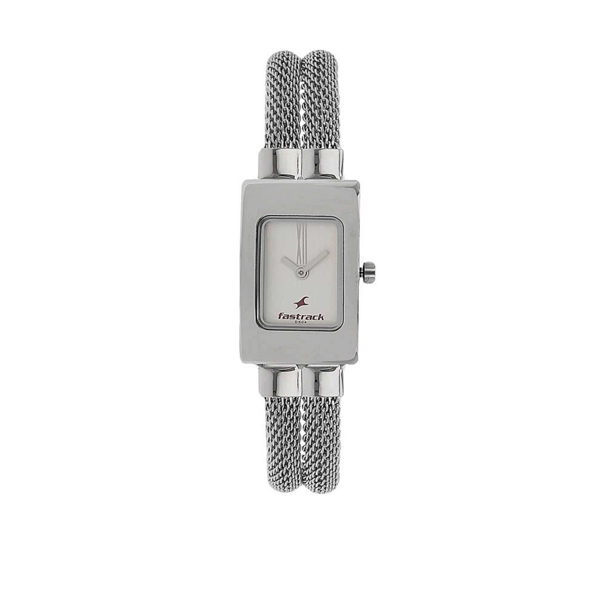 Fastrack Quartz Analog Silver Dial Stainless Steel Strap Watch for Girls