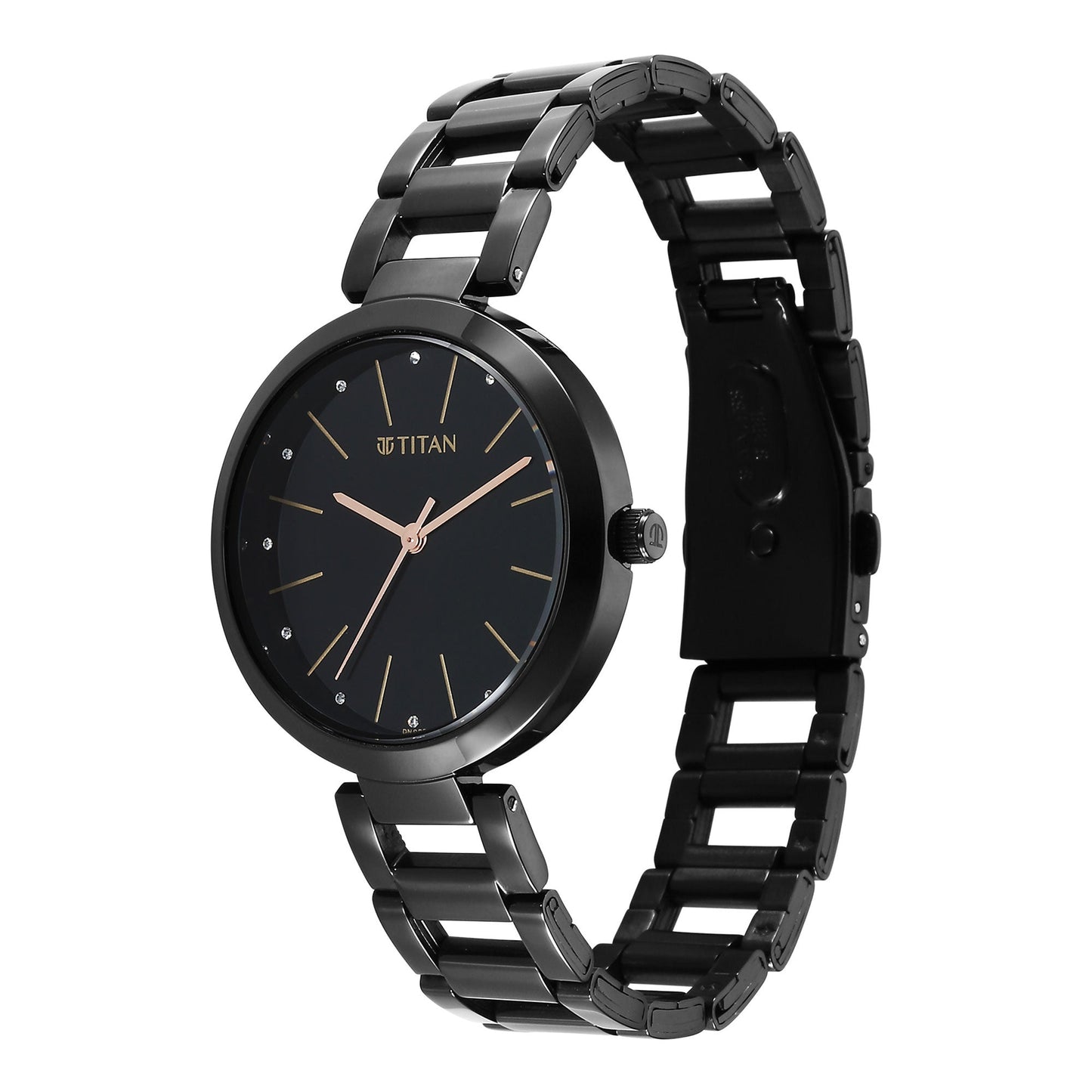 Titan Workwear Quartz Analog Black Dial Black Stainless Steel Strap Watch for Women